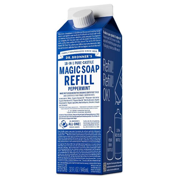 Dr. Bronner's Pure Castile Liquid Soap Bodywash Refill Carton - Peppermint - 32 fl oz