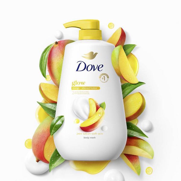 Dove Beauty Glow Body Wash Pump - Mango & Almond Butter 24hr Lotion-Soft Skin - 30.6 fl oz