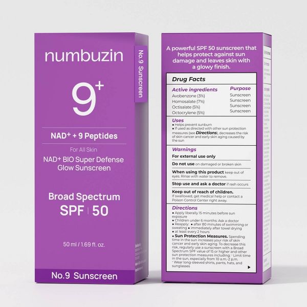 numbuzin No.9 NAD+BIO Super Defense Glow Sunscreen - SPF 50 - 1.69 fl oz