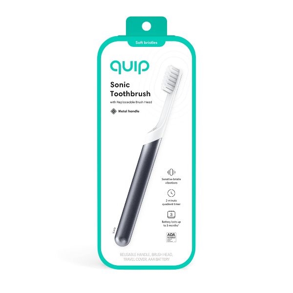 quip Sonic Electric Metal Toothbrush with Timer and Travel Cap - Black