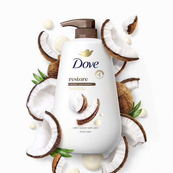 Dove Restore Body Wash Pump - Coconut & Cocoa Butter 24hr Lotion-Soft Skin - Vegan & PETA Approved - 30.6 fl oz