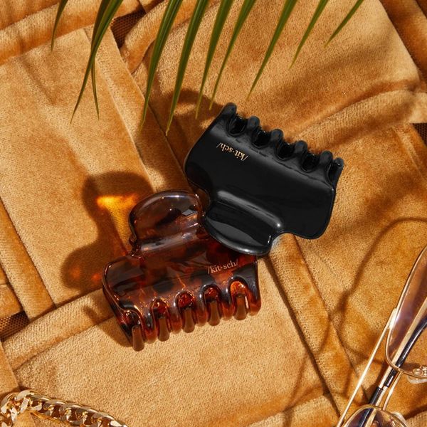 Kitsch Recycled Plastic Medium Puffy Claw Clips - 2pc - Black/Tortoise
