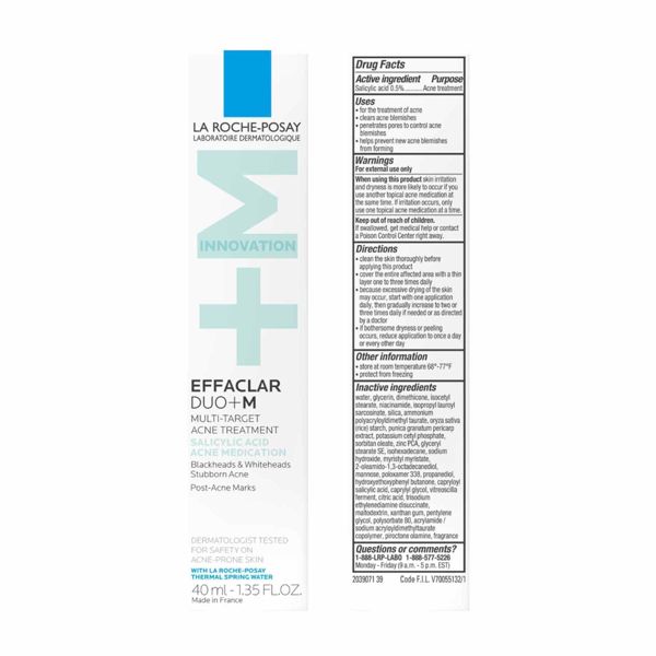 La Roche Posay Effaclar Duo + M Multi Target Acne Treatment with Salicylic Acid - Travel Size - 1.35 fl oz