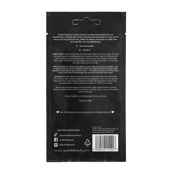 Que Bella Detoxifying Charcoal Peel off Mask - 0.5oz