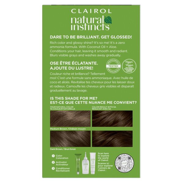 Instincts Clairol Demi Permanent Hair Color Dye Kit Brass Free - 5C Medium Brown, Peppercorn: Ammonia-Free, Contains Vitamin E, Vegan
