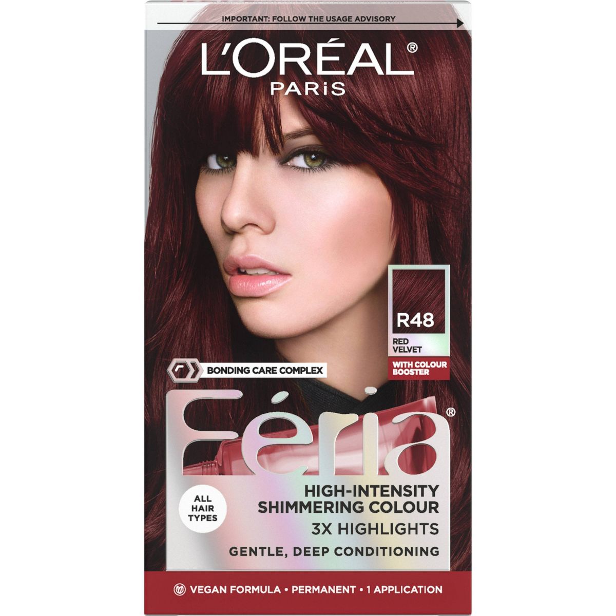 L'Oreal Paris Feria High Intensity Shimmering Color Power Red - R48 Intense Deep Auburn - 1 Kit