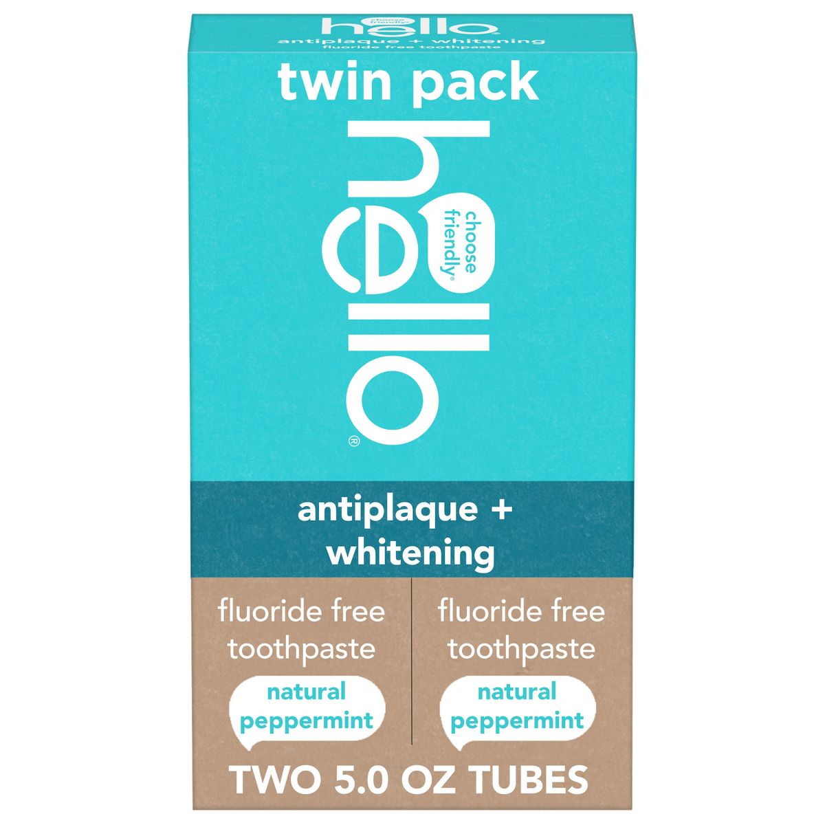 hello Antiplaque and Whitening Fluoride Free Toothpaste - Natural Peppermint - 5oz/2pk