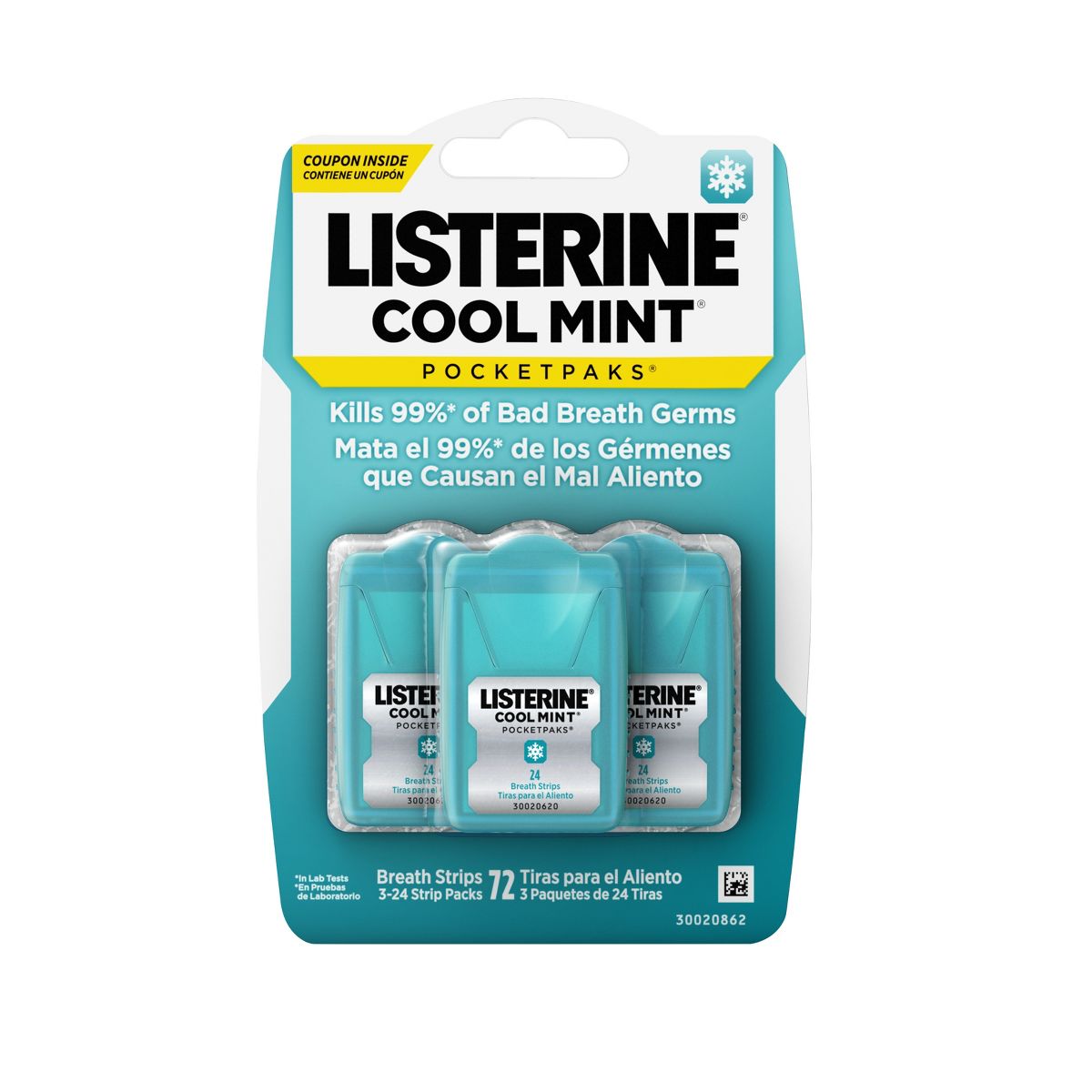 Listerine Cool Mint PocketPaks Portable Fresh Breath Strips - Cool Mint - 24-Strip Pack - 3 Pack