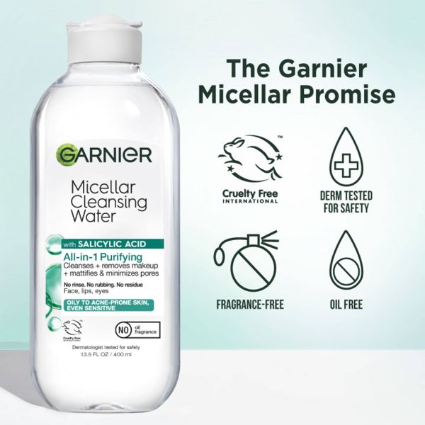 Garnier Salicylic Acid Purifying Makeup Remover Micellar Water and Facial Cleanser - 13.5 fl oz