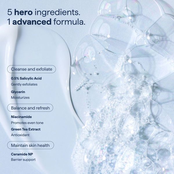 Remedy Skin Gel-to-Foam Gentle Exfoliating Cleanser with Salicylic Acid, Glycerin, Green Tea - 12 fl oz