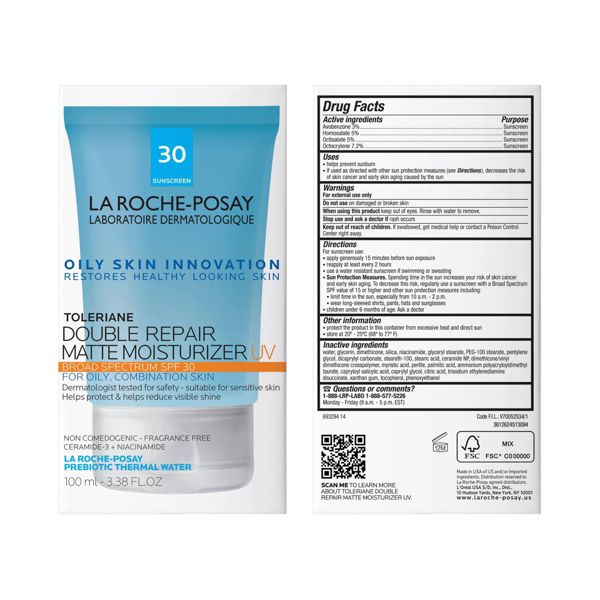 La Roche Posay Toleriane Double Repair Matte Moisturizer For Oily & Combination Skin - SPF 30 - 3.3 fl oz