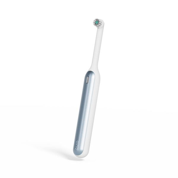 quip Rev Oscillating Rechargeable Electric Toothbrush with Timer Replaceable Brush Head Multiple Modes and Travel Case - White/Blue