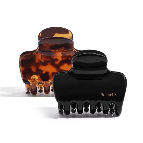 Kitsch Recycled Plastic Medium Puffy Claw Clips - 2pc - Black/Tortoise