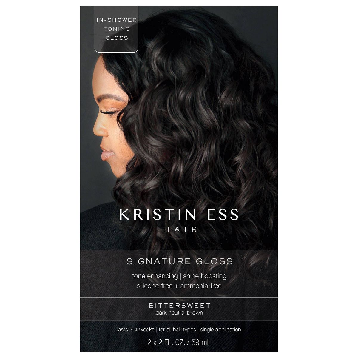 Kristin Ess Hair Gloss in Bittersweet for Dark Brown Hair - Semi Permanent Dye + Toner - 4 fl oz