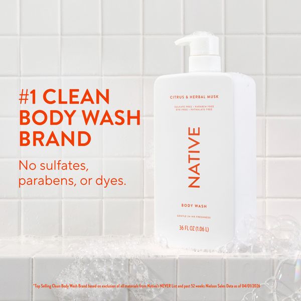 Native Body Wash for Men & Women - Citrus & Herbal Musk - Sulfate Free with Pump - 36 fl oz