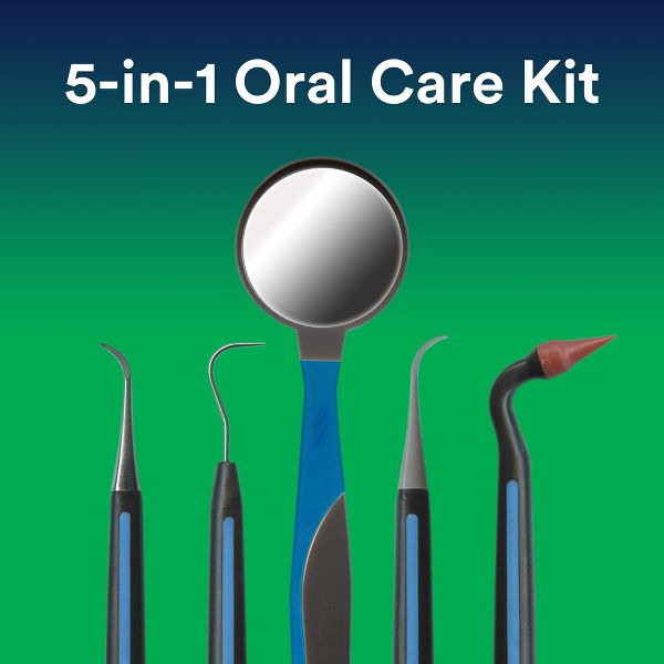 DenTek Professional Oral Care Kit - Dental Pick & Scaler, Tartar Removal Tool & Gum Stimulator, and Mouth Mirror - Trial Size - 5ct